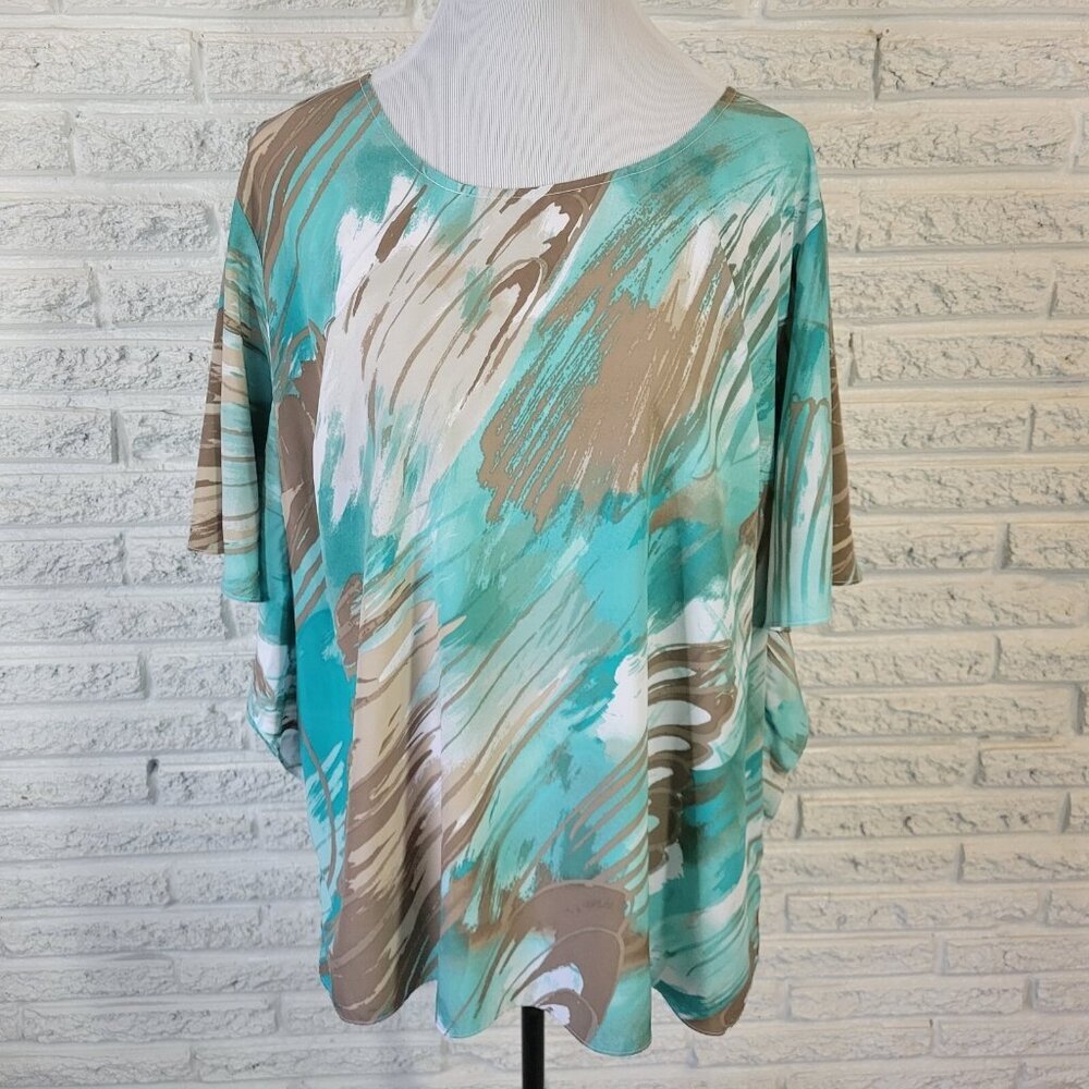 Valerie Stevens Women's 18W Blue Gray Watercolor Batwing Blouse Plus WAT117E